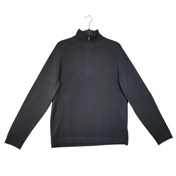 BANANA REPUBLIC Black Lambswool Cashmere Elbow Patch 1/4 Zip Sweater SIZE MEDIUM - Picture 1 of 12